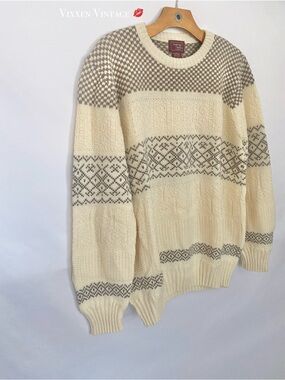 VINTAGE 1980'S CAMBRIDGE CLASSICS WOVEN KNIT PULLOVER CREWNECK SKI SWEATER